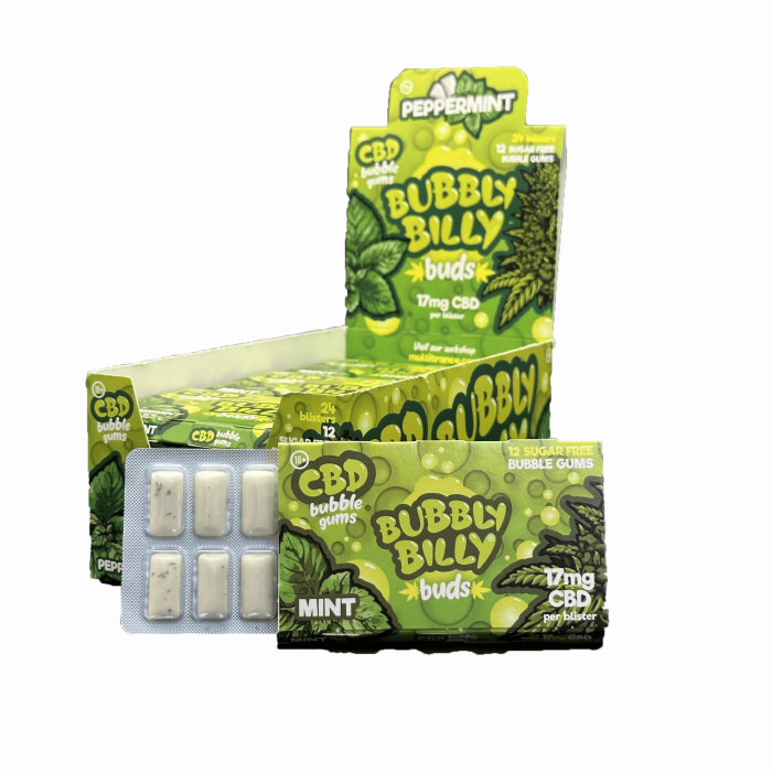 Жуйки CBD 17mg Peppermint Bubbly Billy (пластинка)